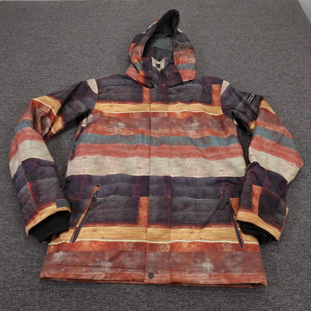 Quiksilver Jacket Mens Small‎ Multicolor Stripe Hooded Insulated Ski Snowboard